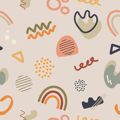 cute bright seamless doodle pattern of different abstract shapes