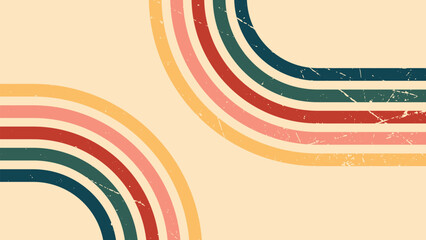 Obraz premium Abstract background of rainbow groovy Wavy Line design in 1970s Hippie Vintage Retro style. Old Vintage Retro background, Vector pattern, Vector vintage pattern, Vintage 70s colorful lines background