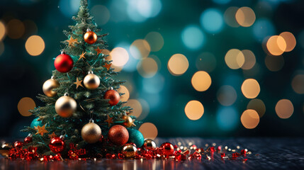 Fototapeta na wymiar Festive Christmas Tree Decorations: Ornaments and Stars