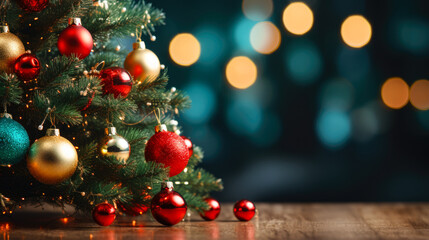 Fototapeta na wymiar Holiday Season Elegance: Christmas Decor on Blurred Background