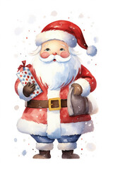 Santa Claus with presents isolated on a white background watercolor style