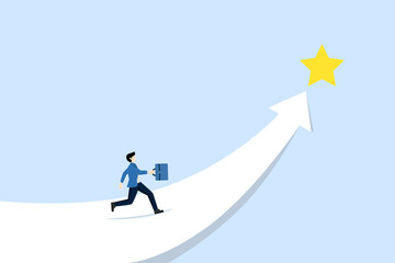 Obraz premium Business opportunity concept. Entrepreneur reaching for the stars. Symbol of success in business and career growth. the path to success or aspirations to achieve business goals. vector illustration.