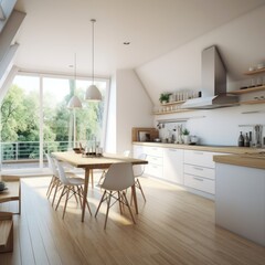 Beautiful clean interior design, generous kitchen.