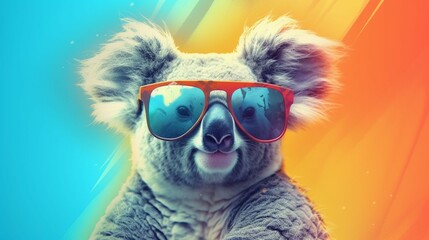 Photo cool kawaii koala glowing colorful generative ai - obrazy, fototapety, plakaty