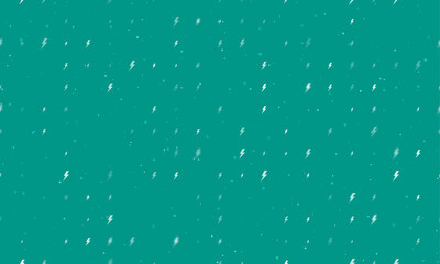 Seamless background pattern of evenly spaced white lightning symbols of different sizes and opacity. Vector illustration on teal background with stars