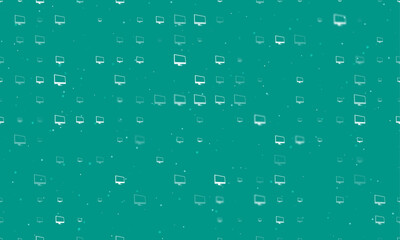 Seamless background pattern of evenly spaced white monoblock symbols of different sizes and opacity. Vector illustration on teal background with stars