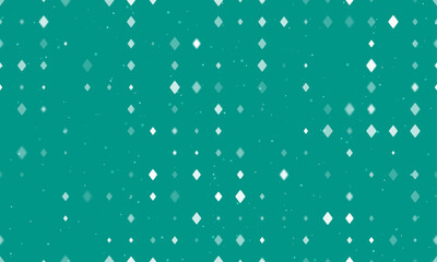 Seamless background pattern of evenly spaced white diamonds of different sizes and opacity. Vector illustration on teal background with stars