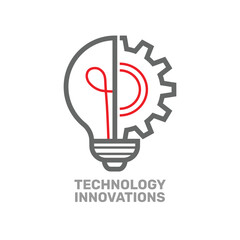 Light bulb with gear wheel machine icon vector. Innovation Technologies. Editable Stroke. EPS 10