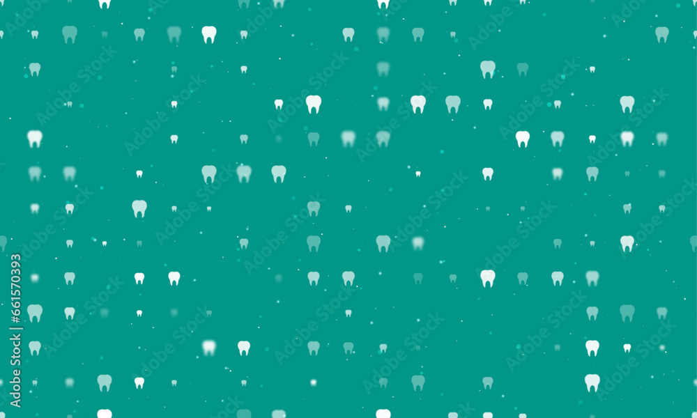 Poster seamless background pattern of evenly spaced white tooth symbols of different sizes and opacity. vec