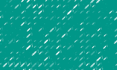 Seamless background pattern of evenly spaced white syringe symbols of different sizes and opacity. Vector illustration on teal background with stars