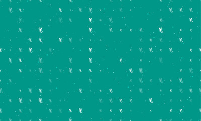 Seamless background pattern of evenly spaced white scorpio symbols of different sizes and opacity. Vector illustration on teal background with stars