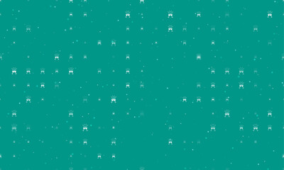 Seamless background pattern of evenly spaced white champagne toast symbols of different sizes and opacity. Vector illustration on teal background with stars