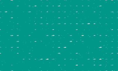Seamless background pattern of evenly spaced white dolphin symbols of different sizes and opacity. Vector illustration on teal background with stars