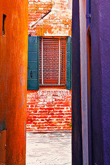 Burano, Italy. Famous colorful burano houses. Burano island Venice Italy. Photos with effects...