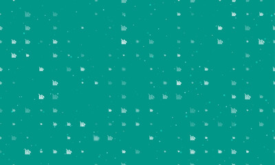Seamless background pattern of evenly spaced white chart down symbols of different sizes and opacity. Vector illustration on teal background with stars