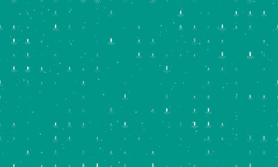Seamless background pattern of evenly spaced white garland light bulb symbols of different sizes and opacity. Vector illustration on teal background with stars