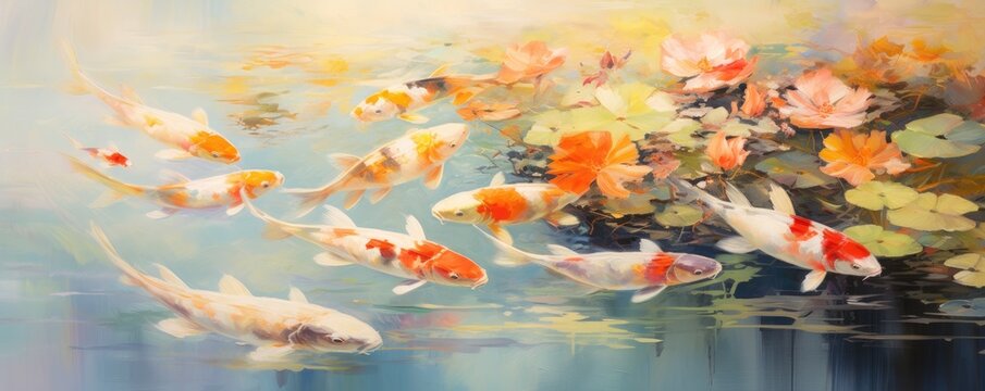 Impressionism painting of a Japanese koi pond