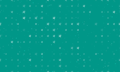 Seamless background pattern of evenly spaced white blot symbols of different sizes and opacity. Vector illustration on teal background with stars