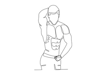 A muscular athlete. Bodybuilding one-line drawing
