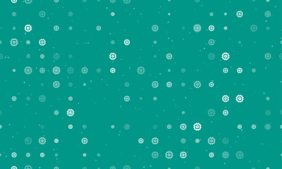 Seamless background pattern of evenly spaced white chip symbols of different sizes and opacity. Vector illustration on teal background with stars