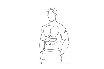 A cool stylish muscular man. Bodybuilding one-line drawing