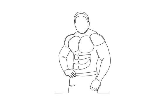 An athletic body man. Bodybuilding one-line drawing