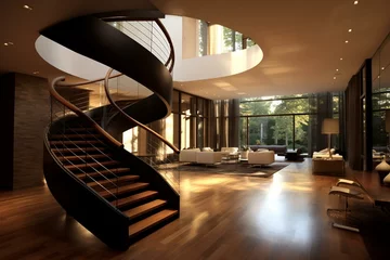 Foto auf Alu-Dibond Contemporary residence featuring spacious layout and spiral staircase. Generative AI © Quintin