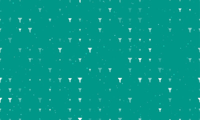 Seamless background pattern of evenly spaced white funnel symbols of different sizes and opacity. Vector illustration on teal background with stars