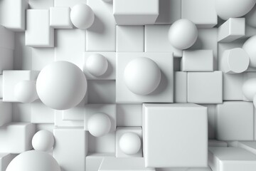 White 3D shapes form an abstract background. A business 3D render with copy-space. Generative AI
