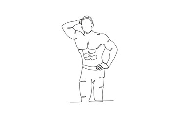 A man showing his abs. Bodybuilding one-line drawing