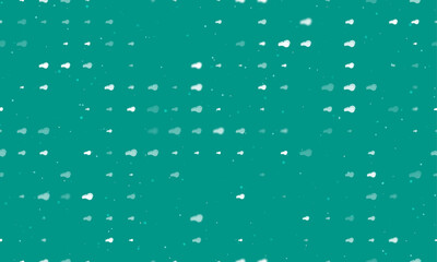 Seamless background pattern of evenly spaced white sports whistle symbols of different sizes and opacity. Vector illustration on teal background with stars