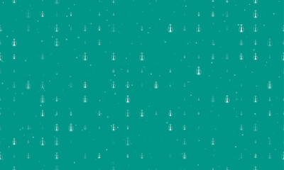 Seamless background pattern of evenly spaced white hookah symbols of different sizes and opacity. Vector illustration on teal background with stars