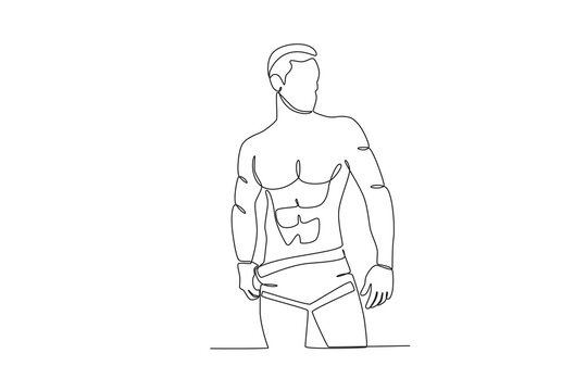 An athletic man turned his head to the side. Bodybuilding one-line drawing