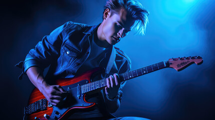 Obraz premium Male musician playing guitar at a rock concert