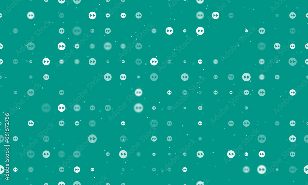 Poster seamless background pattern of evenly spaced white fast forward symbols of different sizes and opaci