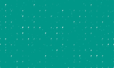 Seamless background pattern of evenly spaced white balloon symbols of different sizes and opacity. Vector illustration on teal background with stars