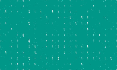 Seamless background pattern of evenly spaced white carnivorous plant symbols of different sizes and opacity. Vector illustration on teal background with stars