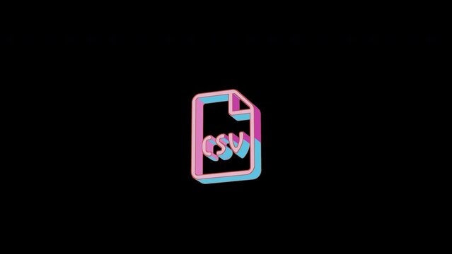 Bright file csv icon is jumping merrily. Retro style. Alpha channel black. Looped from frame 120 to 240, Alpha BW at the end