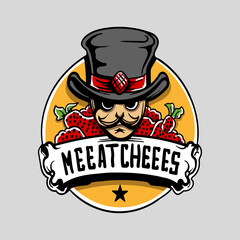 magician cheese cake mafia cartoon mascot logo vector illustrations with outline style 3