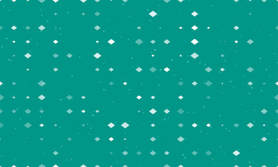 Seamless background pattern of evenly spaced white rhombus symbols of different sizes and opacity. Vector illustration on teal background with stars