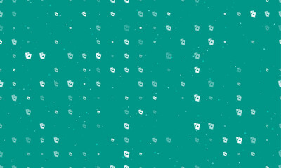 Seamless background pattern of evenly spaced white two aces symbols of different sizes and opacity. Vector illustration on teal background with stars