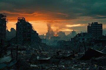 Apocalyptic scene of a bombed city. Generative AI