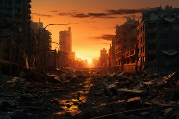 Apocalyptic scene of a bombed city. Generative AI
