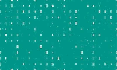 Seamless background pattern of evenly spaced white seven of clubs playing cards of different sizes and opacity. Vector illustration on teal background with stars