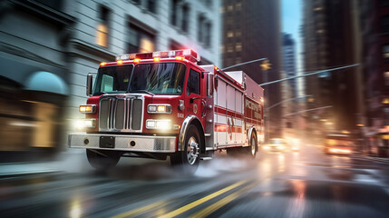 Fototapeta na wymiar Fire truck rushing to scene of emergency ,