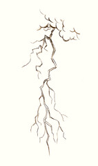 Pencil drawing. 7 Egyptian plague. Thunder, lightning and hail.