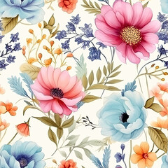 watercolor seamless floral pattern, seamless design floral pattern design for your card, fabric or stationery, in the style of realistic usage of light and color