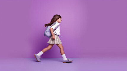 Fototapeta na wymiar Attractive, cheerful schoolchild in profile, ready for school.