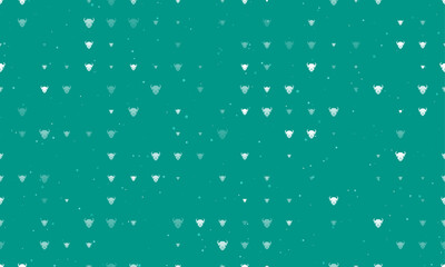 Seamless background pattern of evenly spaced white buffalo heads of different sizes and opacity. Vector illustration on teal background with stars