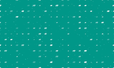 Seamless background pattern of evenly spaced white buffalo symbols of different sizes and opacity. Vector illustration on teal background with stars